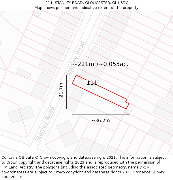 111, STANLEY ROAD, GLOUCESTER, GL1 5DQ: Plot and title map