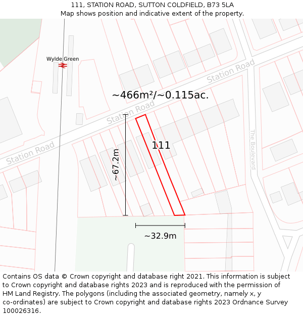 111, STATION ROAD, SUTTON COLDFIELD, B73 5LA: Plot and title map