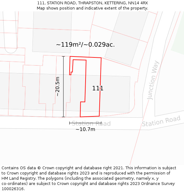 111, STATION ROAD, THRAPSTON, KETTERING, NN14 4RX: Plot and title map