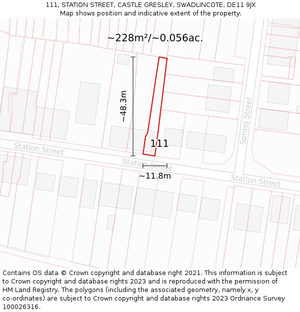 111, STATION STREET, CASTLE GRESLEY, SWADLINCOTE, DE11 9JX: Plot and title map