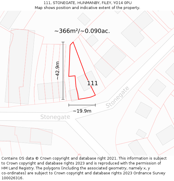 111, STONEGATE, HUNMANBY, FILEY, YO14 0PU: Plot and title map