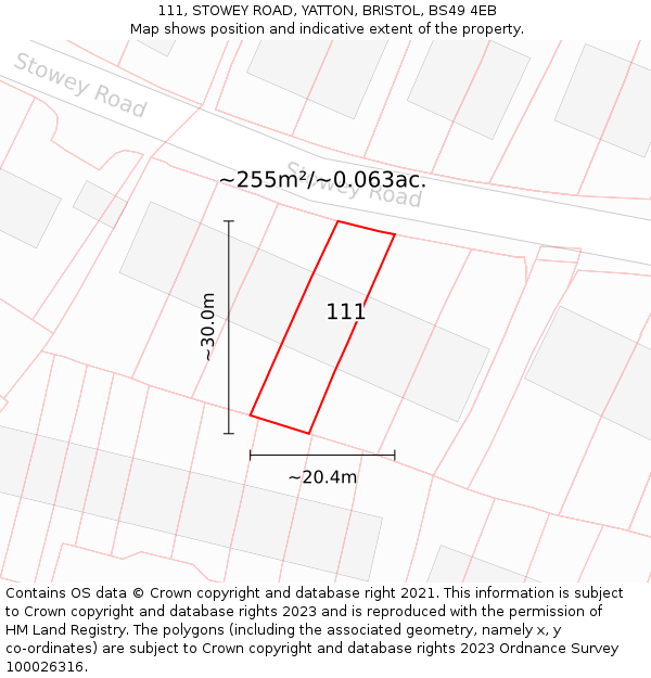 111, STOWEY ROAD, YATTON, BRISTOL, BS49 4EB: Plot and title map