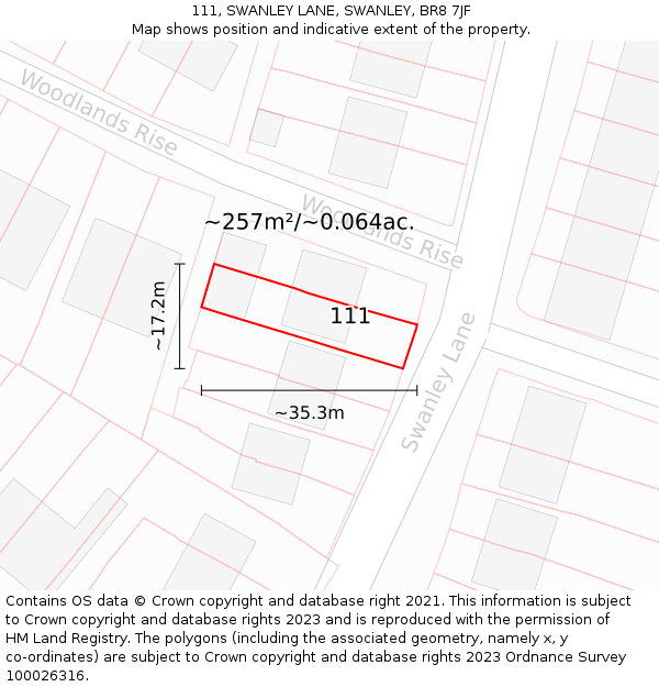 111, SWANLEY LANE, SWANLEY, BR8 7JF: Plot and title map