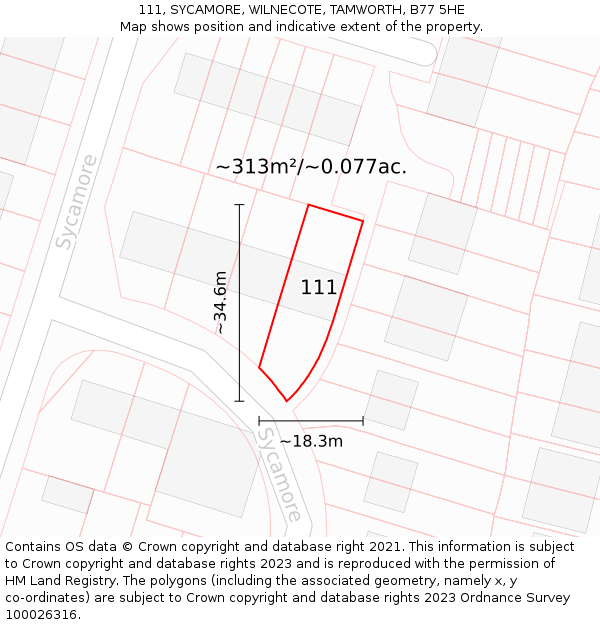 111, SYCAMORE, WILNECOTE, TAMWORTH, B77 5HE: Plot and title map