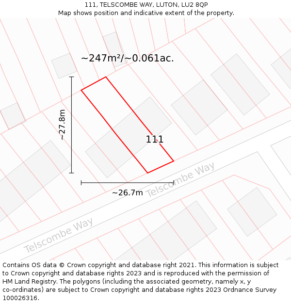 111, TELSCOMBE WAY, LUTON, LU2 8QP: Plot and title map