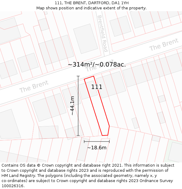 111, THE BRENT, DARTFORD, DA1 1YH: Plot and title map