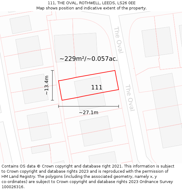 111, THE OVAL, ROTHWELL, LEEDS, LS26 0EE: Plot and title map