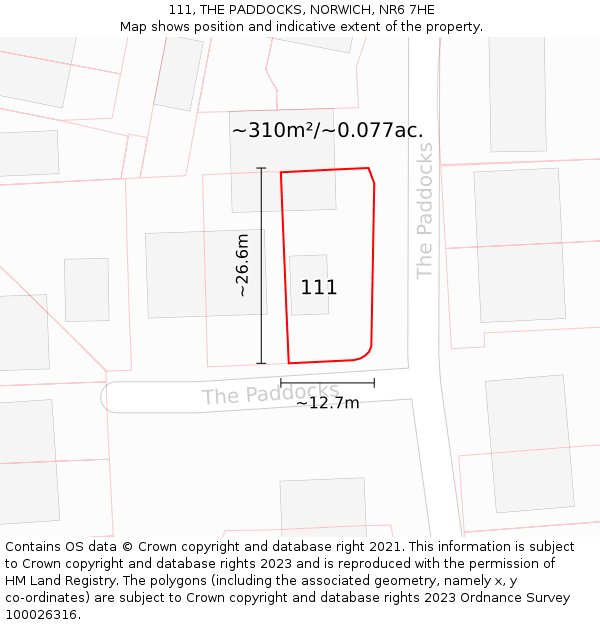 111, THE PADDOCKS, NORWICH, NR6 7HE: Plot and title map