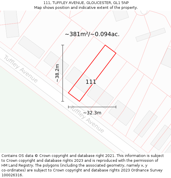 111, TUFFLEY AVENUE, GLOUCESTER, GL1 5NP: Plot and title map