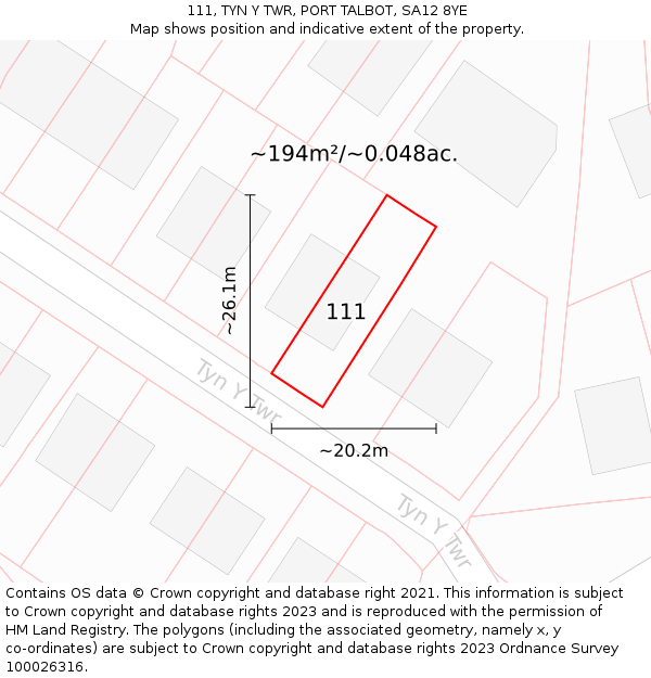 111, TYN Y TWR, PORT TALBOT, SA12 8YE: Plot and title map