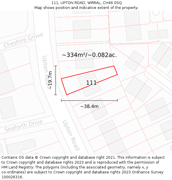 111, UPTON ROAD, WIRRAL, CH46 0SQ: Plot and title map