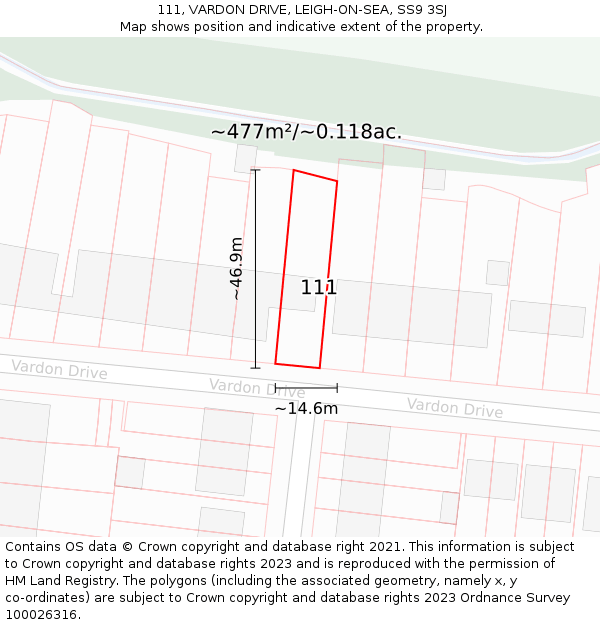 111, VARDON DRIVE, LEIGH-ON-SEA, SS9 3SJ: Plot and title map