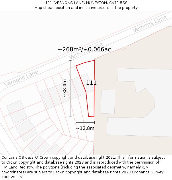111, VERNONS LANE, NUNEATON, CV11 5SS: Plot and title map