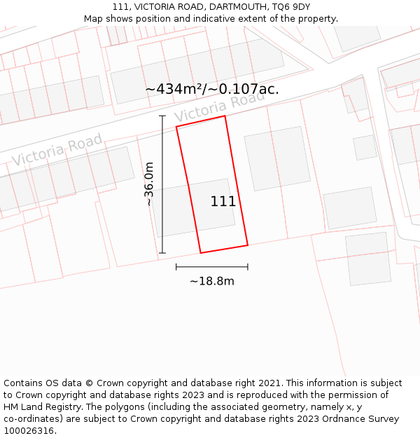 111, VICTORIA ROAD, DARTMOUTH, TQ6 9DY: Plot and title map