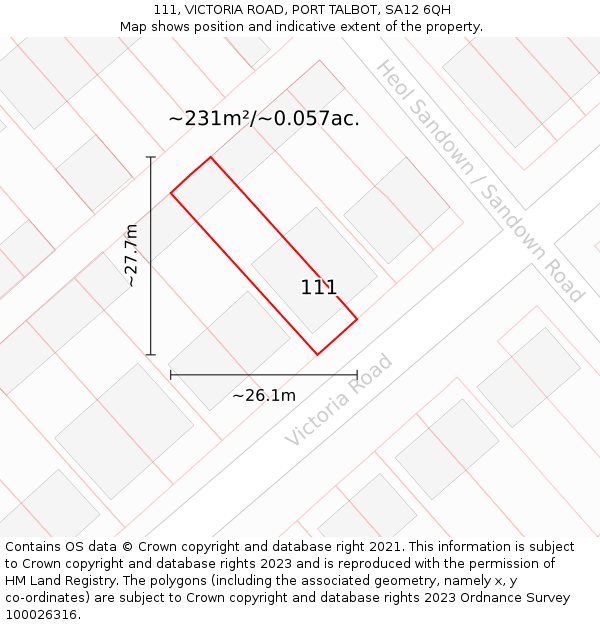 111, VICTORIA ROAD, PORT TALBOT, SA12 6QH: Plot and title map