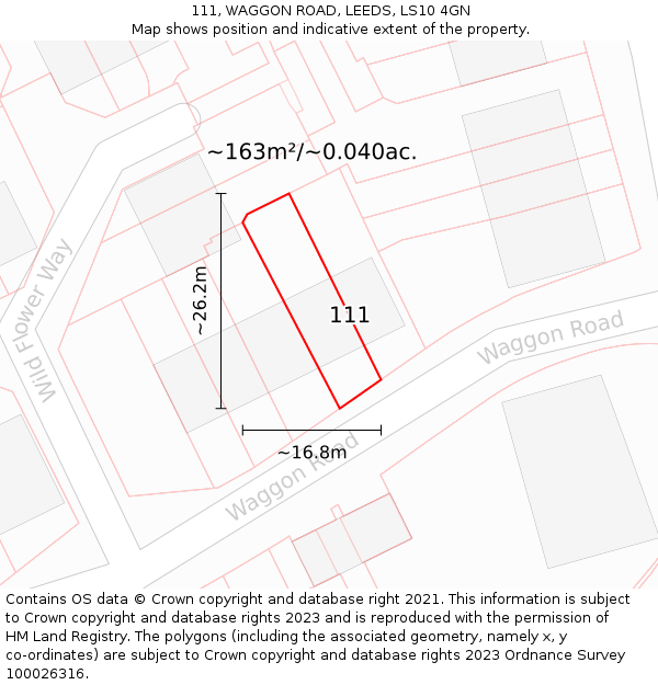 111, WAGGON ROAD, LEEDS, LS10 4GN: Plot and title map