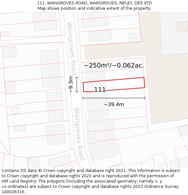 111, WAINGROVES ROAD, WAINGROVES, RIPLEY, DE5 9TD: Plot and title map