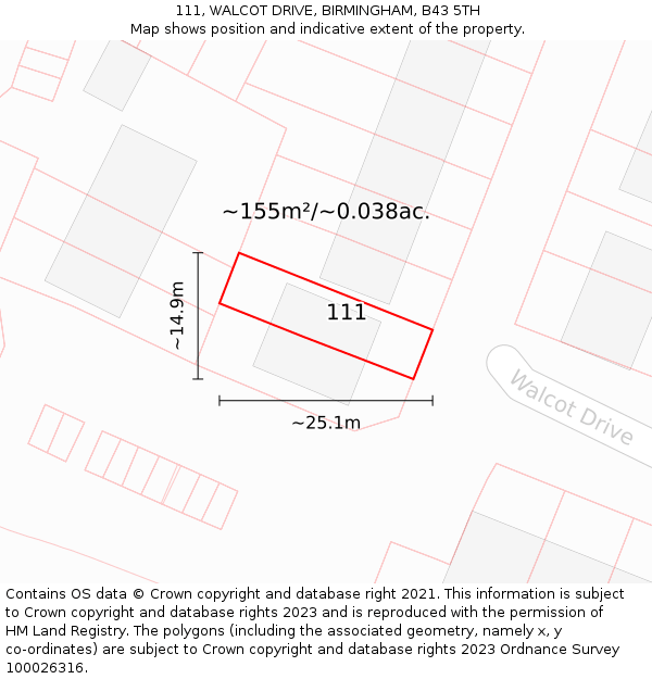 111, WALCOT DRIVE, BIRMINGHAM, B43 5TH: Plot and title map