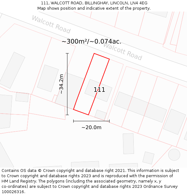 111, WALCOTT ROAD, BILLINGHAY, LINCOLN, LN4 4EG: Plot and title map