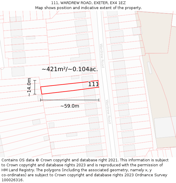 111, WARDREW ROAD, EXETER, EX4 1EZ: Plot and title map