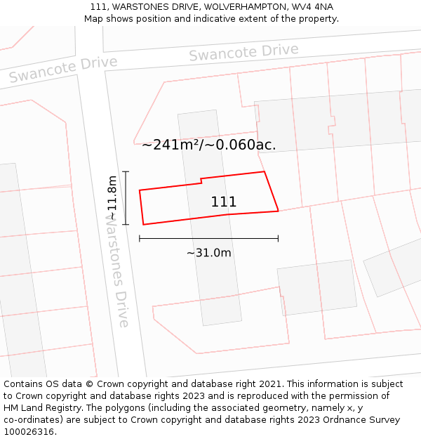 111, WARSTONES DRIVE, WOLVERHAMPTON, WV4 4NA: Plot and title map