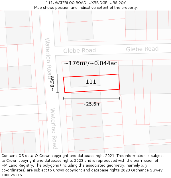 111, WATERLOO ROAD, UXBRIDGE, UB8 2QY: Plot and title map