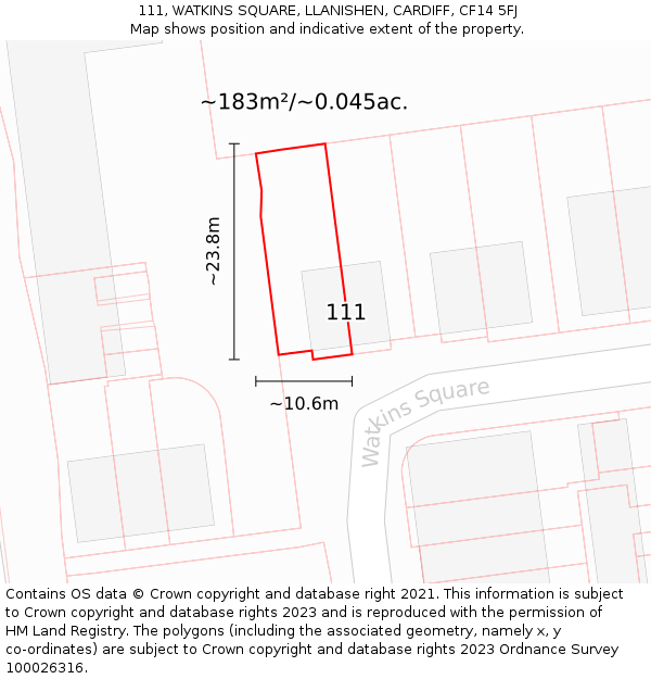 111, WATKINS SQUARE, LLANISHEN, CARDIFF, CF14 5FJ: Plot and title map