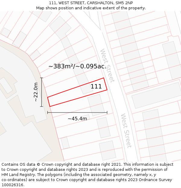 111, WEST STREET, CARSHALTON, SM5 2NP: Plot and title map