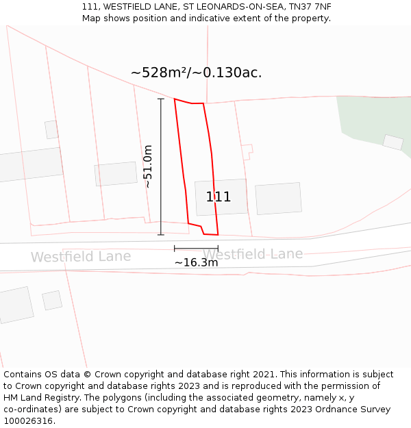 111, WESTFIELD LANE, ST LEONARDS-ON-SEA, TN37 7NF: Plot and title map