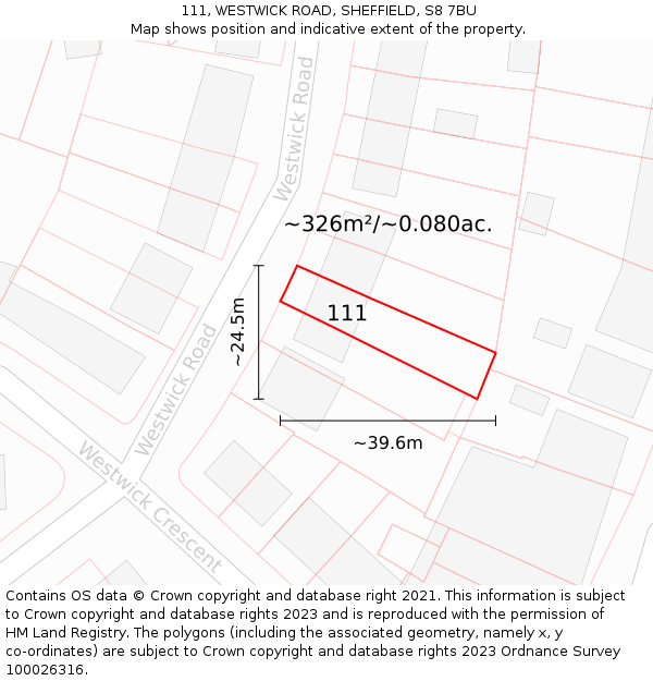 111, WESTWICK ROAD, SHEFFIELD, S8 7BU: Plot and title map