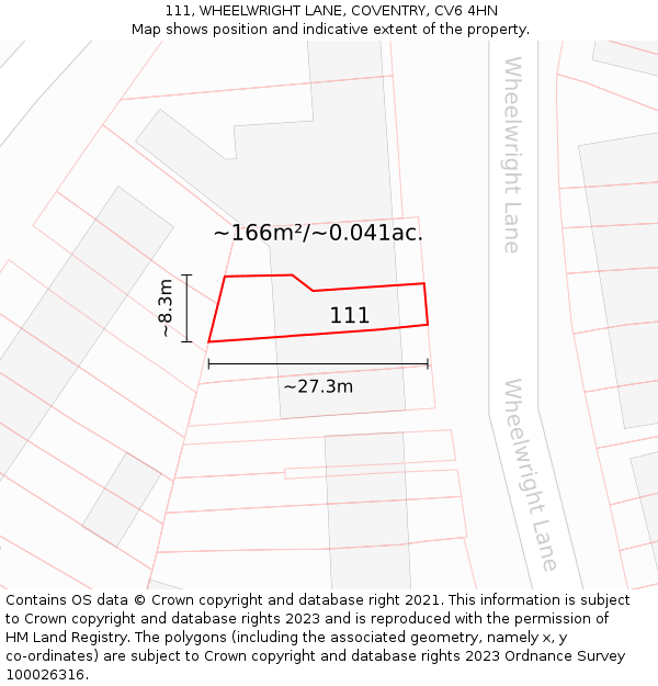 111, WHEELWRIGHT LANE, COVENTRY, CV6 4HN: Plot and title map