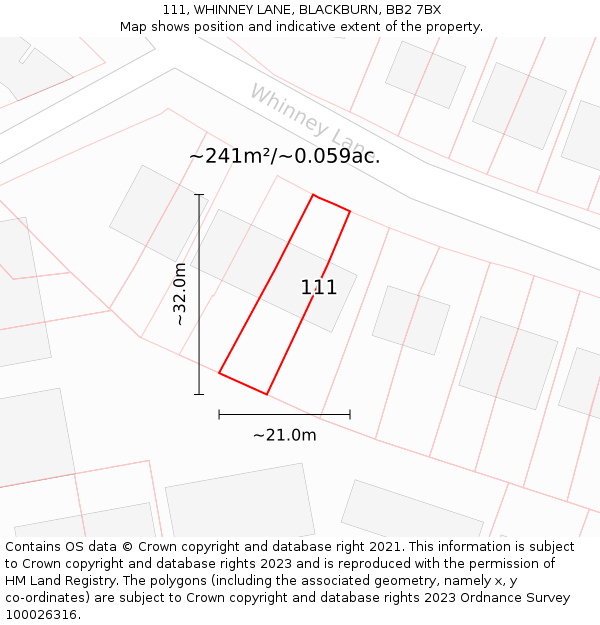 111, WHINNEY LANE, BLACKBURN, BB2 7BX: Plot and title map