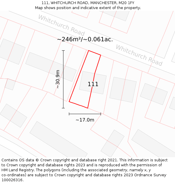 111, WHITCHURCH ROAD, MANCHESTER, M20 1FY: Plot and title map