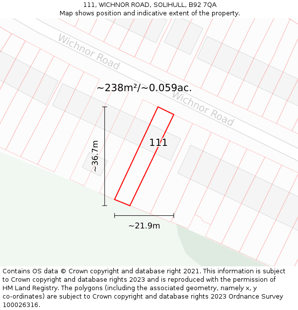 111, WICHNOR ROAD, SOLIHULL, B92 7QA: Plot and title map