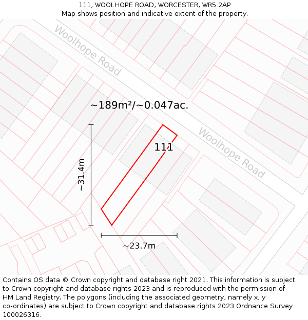 111, WOOLHOPE ROAD, WORCESTER, WR5 2AP: Plot and title map