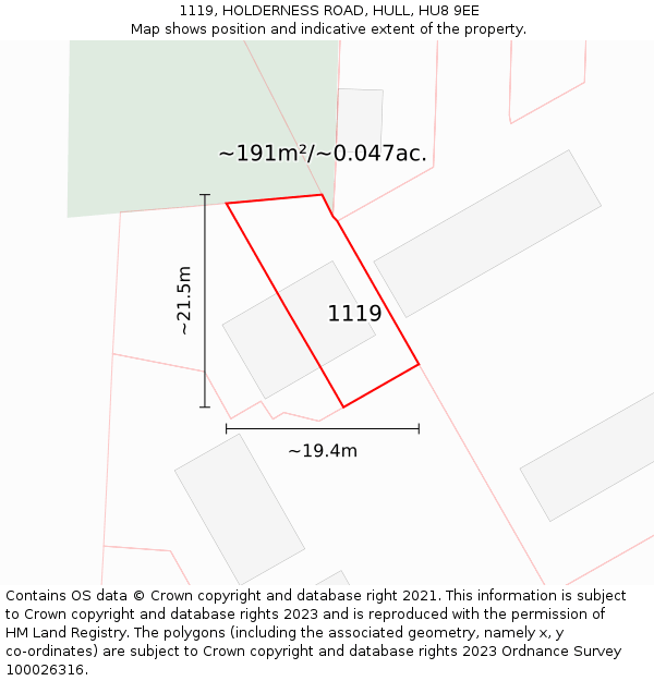 1119, HOLDERNESS ROAD, HULL, HU8 9EE: Plot and title map