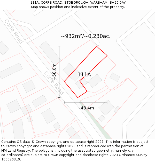 111A, CORFE ROAD, STOBOROUGH, WAREHAM, BH20 5AY: Plot and title map