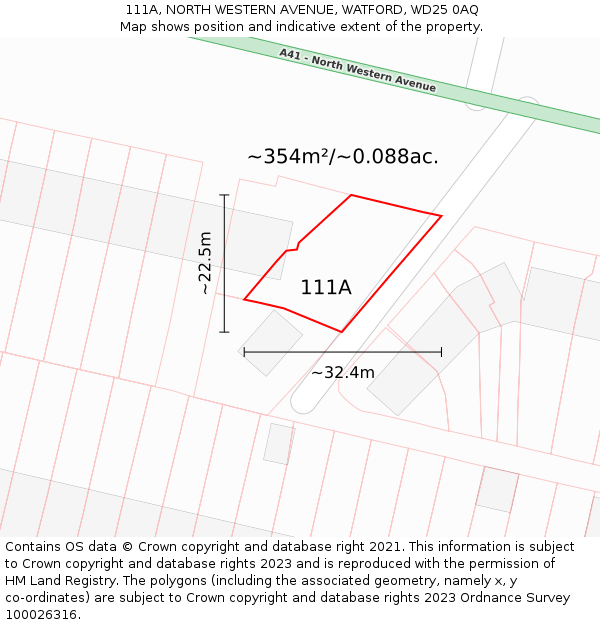 111A, NORTH WESTERN AVENUE, WATFORD, WD25 0AQ: Plot and title map