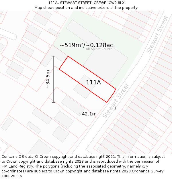 111A, STEWART STREET, CREWE, CW2 8LX: Plot and title map