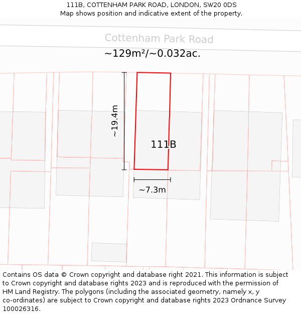 111B, COTTENHAM PARK ROAD, LONDON, SW20 0DS: Plot and title map