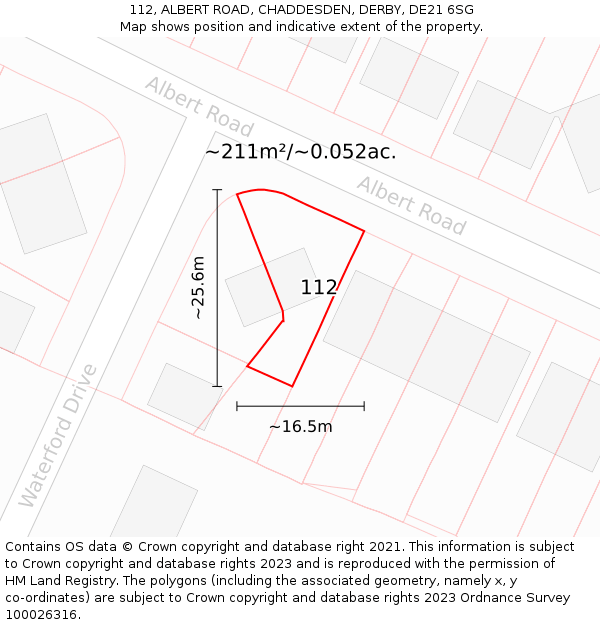 112, ALBERT ROAD, CHADDESDEN, DERBY, DE21 6SG: Plot and title map