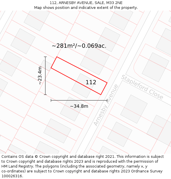 112, ARNESBY AVENUE, SALE, M33 2NE: Plot and title map