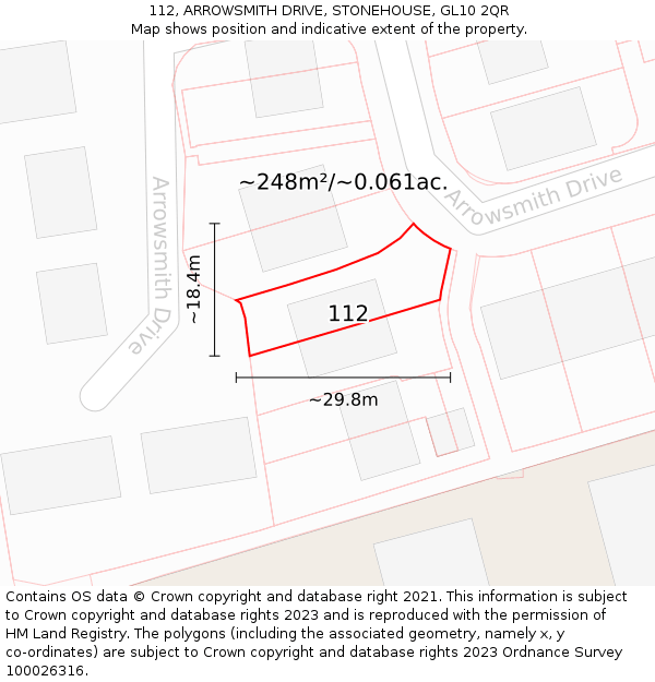 112, ARROWSMITH DRIVE, STONEHOUSE, GL10 2QR: Plot and title map