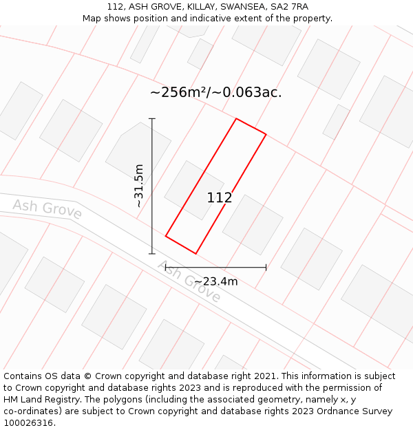 112, ASH GROVE, KILLAY, SWANSEA, SA2 7RA: Plot and title map