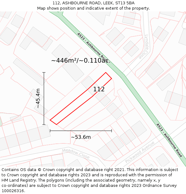 112, ASHBOURNE ROAD, LEEK, ST13 5BA: Plot and title map
