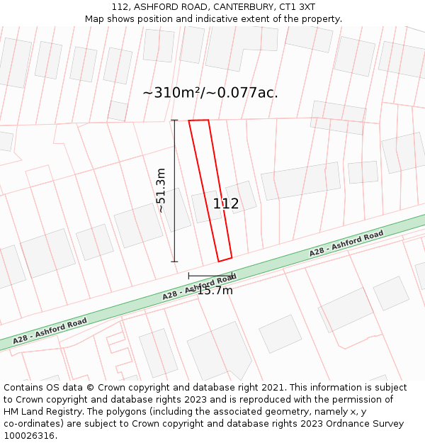 112, ASHFORD ROAD, CANTERBURY, CT1 3XT: Plot and title map