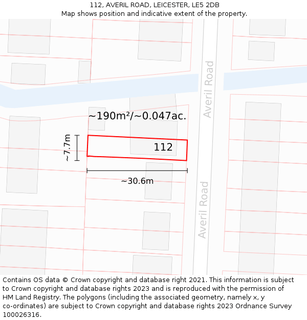 112, AVERIL ROAD, LEICESTER, LE5 2DB: Plot and title map