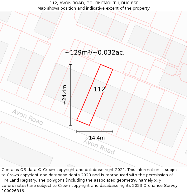 112, AVON ROAD, BOURNEMOUTH, BH8 8SF: Plot and title map