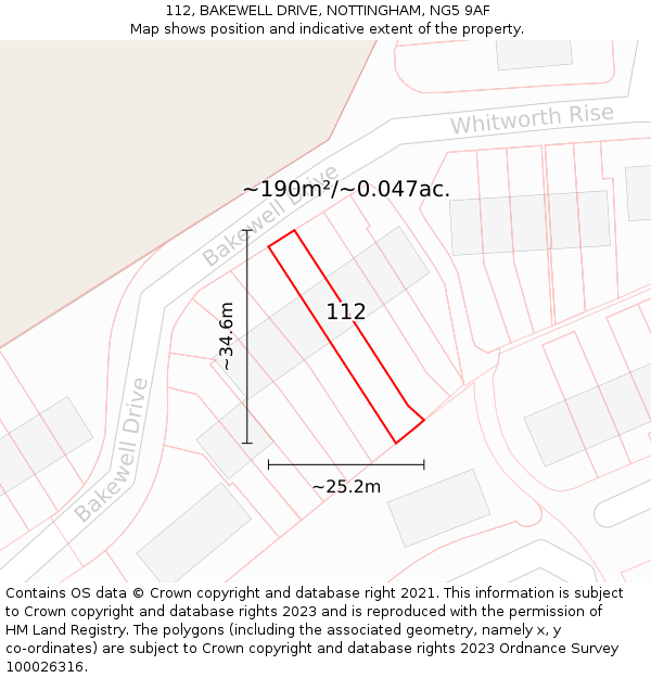 112, BAKEWELL DRIVE, NOTTINGHAM, NG5 9AF: Plot and title map