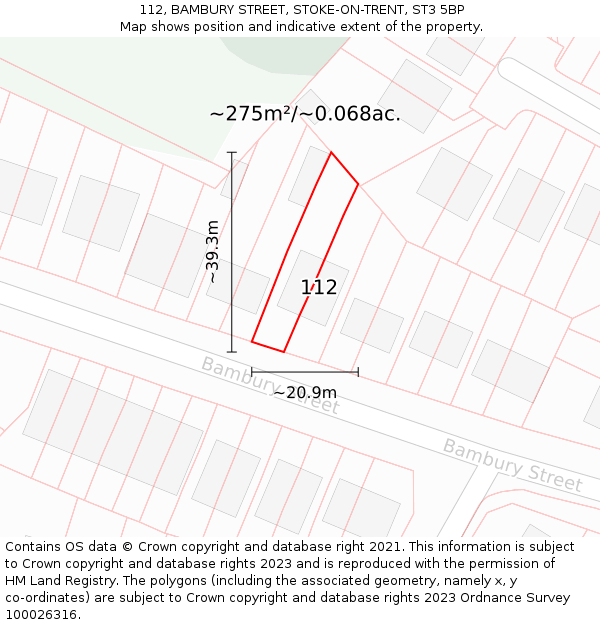 112, BAMBURY STREET, STOKE-ON-TRENT, ST3 5BP: Plot and title map